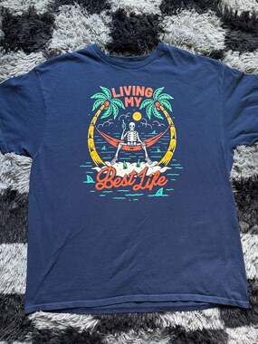 DOM It's About The Art 'Living My Best Life' Skeleton Graphic Navy Blue T-Shirt